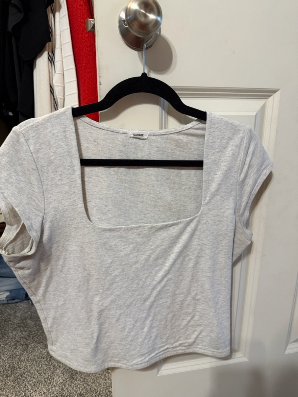 Garage Heather Light Gray Square Neck Cropped Tee